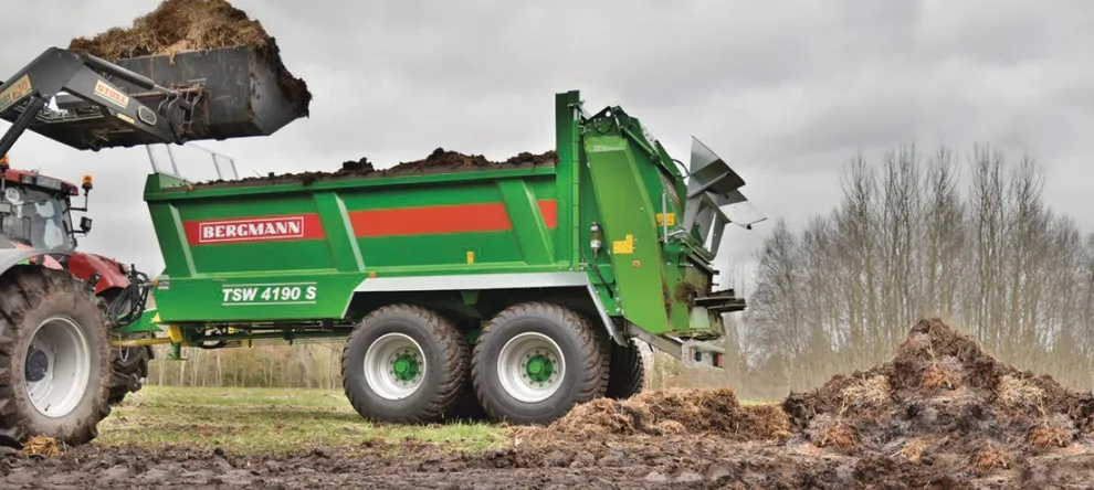 Rozrzutnik obornika uniwersalny Bergmann TSW 4190 S, tandem, adapter rozdrabniający poziomy + adapter rozrzucający 2-talerzowy 